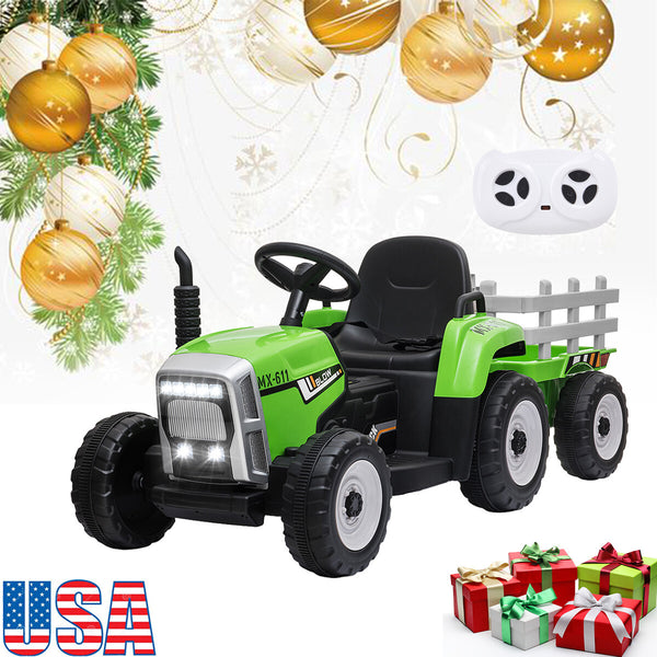 12V Electric Kids Ride On Tractor with Trailer and Remote Control, Battery Powered Toy Vehicle