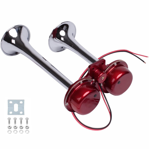 130DB Chrome Train Horn 12V Electric Dual Air for Semi Truck Pickup Motorcycle SUV