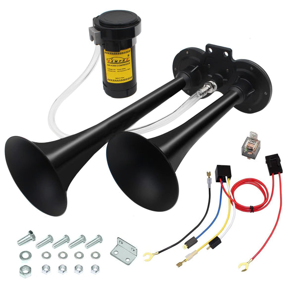 150dB 12V Dual Trumpet Air Horn with Chrome Zinc Finish and Compressor for 12V Vehicles
