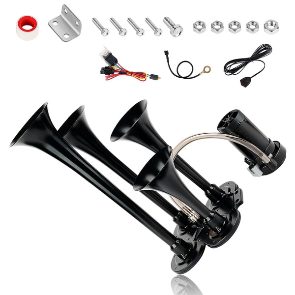 150dB 12V Train Air Horn Kit with 4 Speakers and Push Button Control