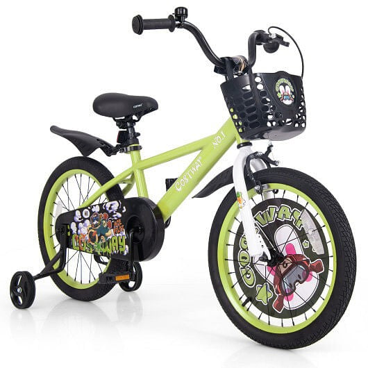 18 Inch Adjustable Kids Bike with Detachable Training Wheels for Ages 4-8 Years