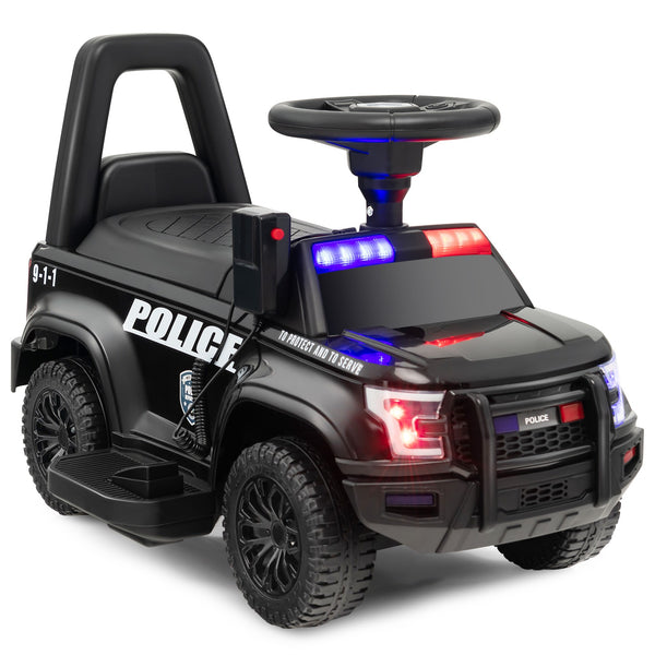 2-in-1 6V Kids Ride-On Police Push Car with Megaphone and Siren, Black