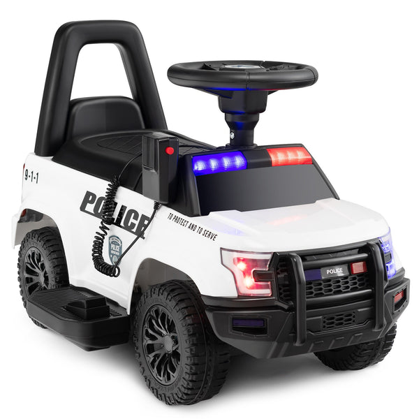 2-in-1 6V Kids Ride-On Police Car and Toddler Push Car with Megaphone, Siren, and Music