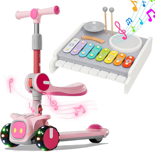 2-in-1 Kids Scooter with 5-in-1 Drum Set Gas Scooters 0
