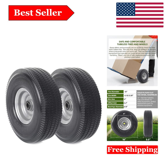 2-Pack 10-Inch Flat-Free Solid Wheels for Utility Equipment Gas Scooters 0