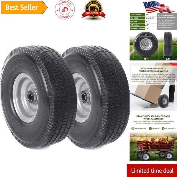 2-Pack 10-Inch Solid Wheels with Extra Bearings for Utility Equipment