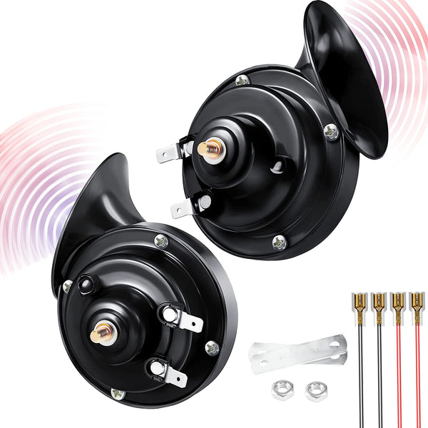 2 Pack 12V Super Loud Electric Snail Car Horns for Motorcycles and Trucks