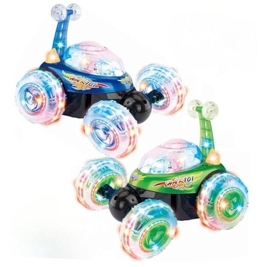 2-Pack Rechargeable Remote Control Tornado Stunt Flip Cars in Blue and Green Gas Scooters 0